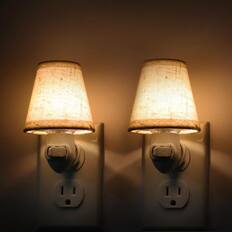 Front. Dazzed Corner - 2-Pack Plug-In LED Night Lights with Switch, Warm Linen Shade Night Lamp - Beige.