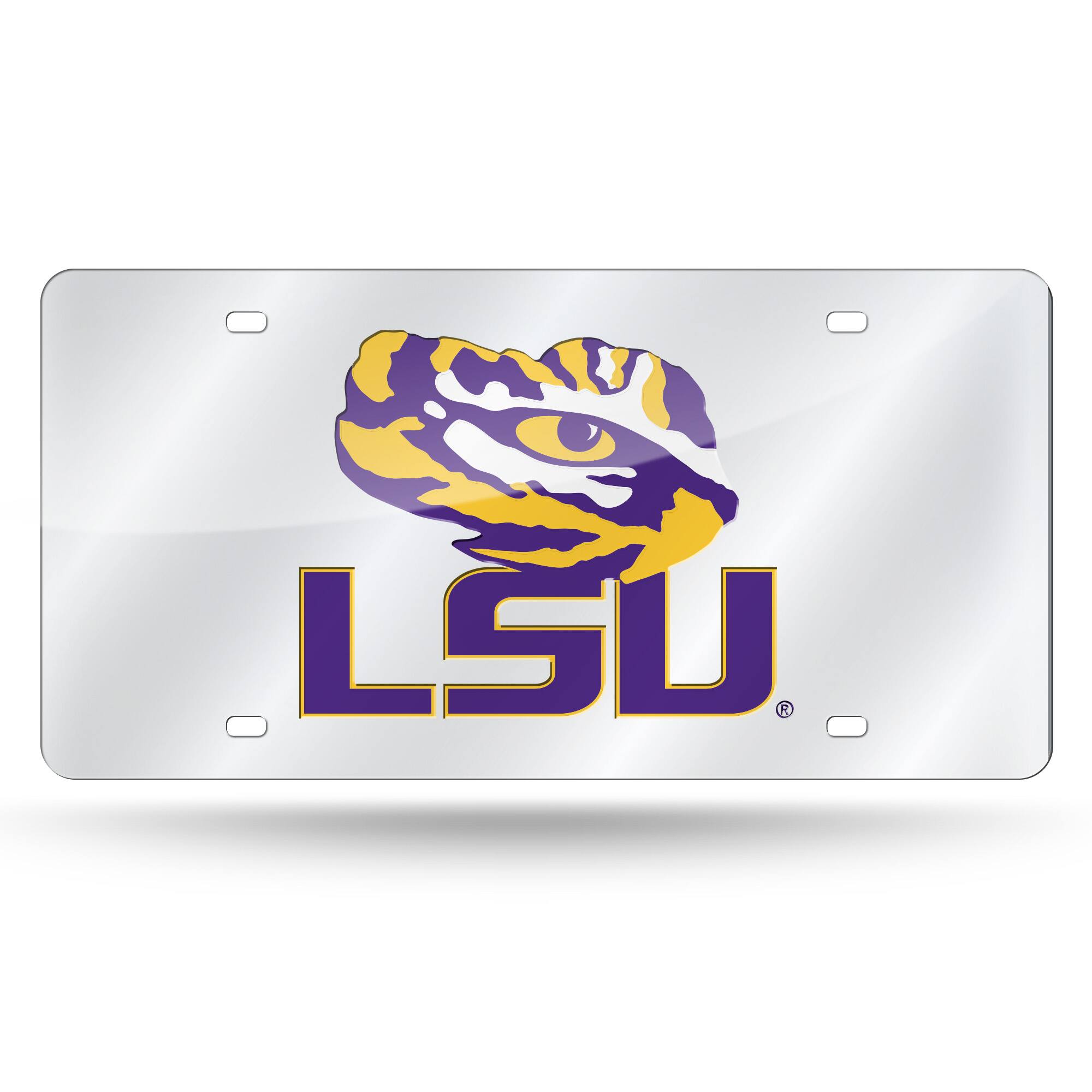 Front. Rico Industries - LSU Tigers Mirrored Laser Cut License Plate Laser Tag - Multi.
