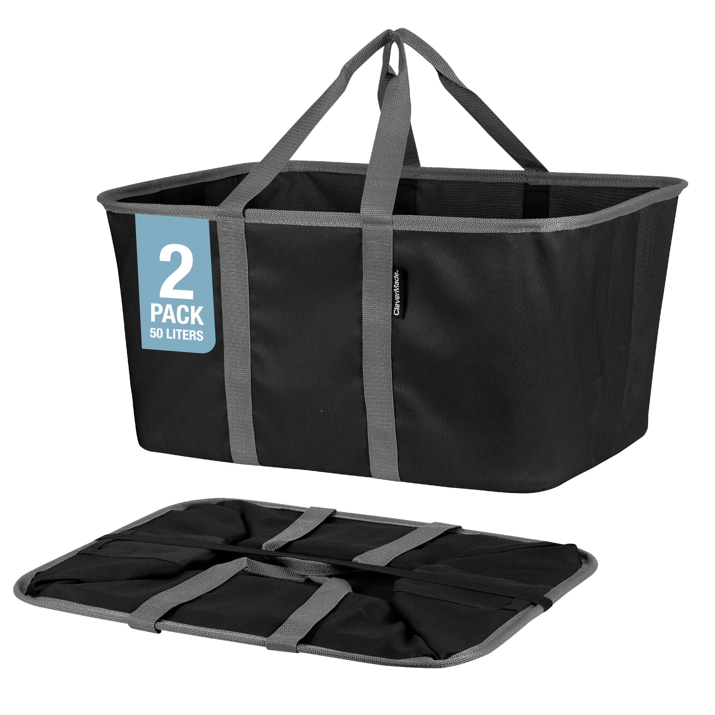 DORLUKFU - Collapsible Laundry Tote - Midnight Black Shadow Gray 2-Pack 50L - Foldable Storage Organization Container for Clothes - Black/Gray - Pack of 2