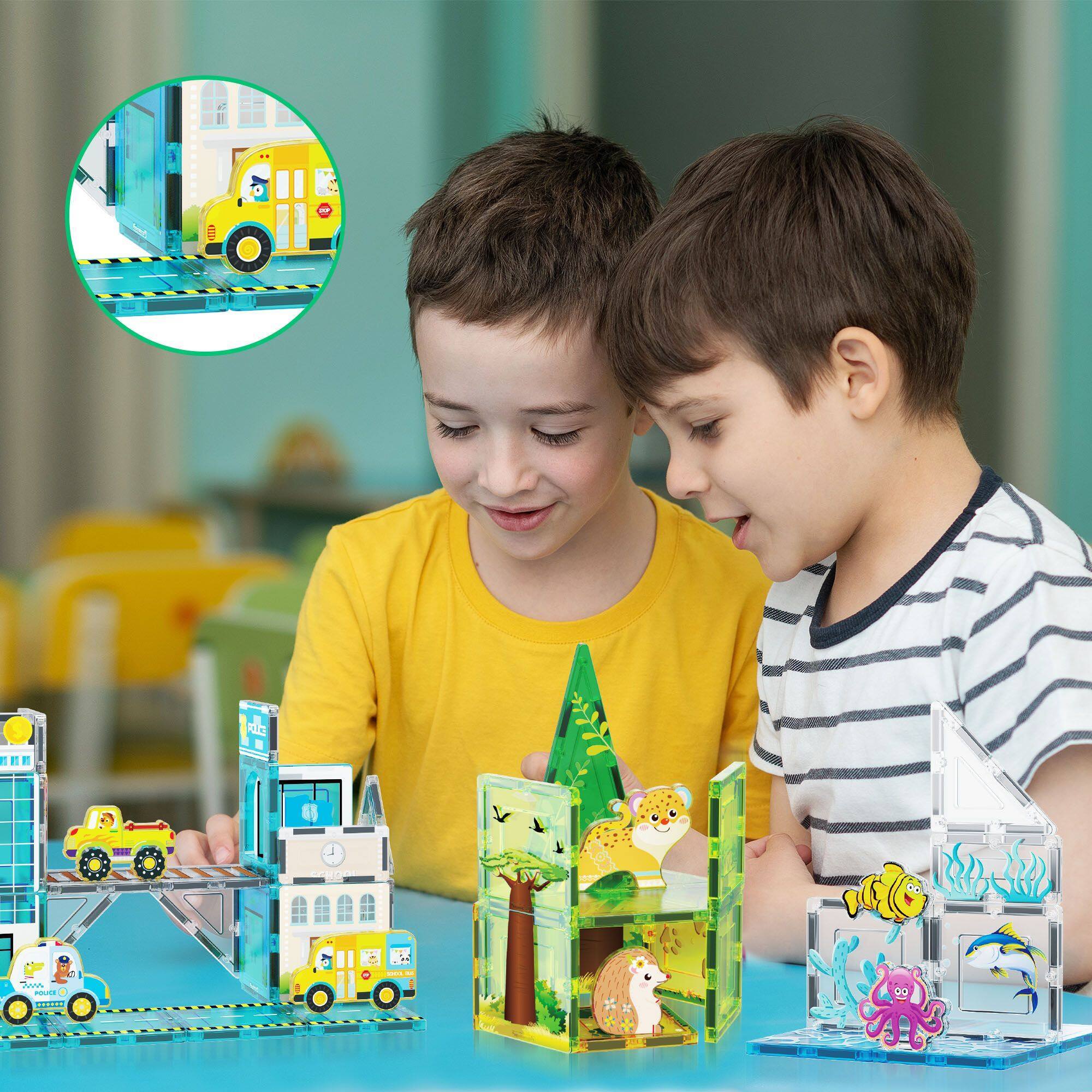 Alt View 1. PicassoTiles - PicassoTiles 150 PC Magnetic Blocks 3-in-1 Aquarium, Safari, and Metro Theme, STEM Toy for Kids 3+.