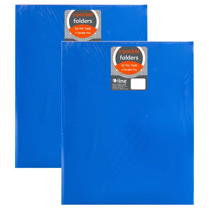 C-line - Two-Pocket Heavyweight Poly Portfolio Folder, Primary Colors, 10 Per Pack, 2 Packs