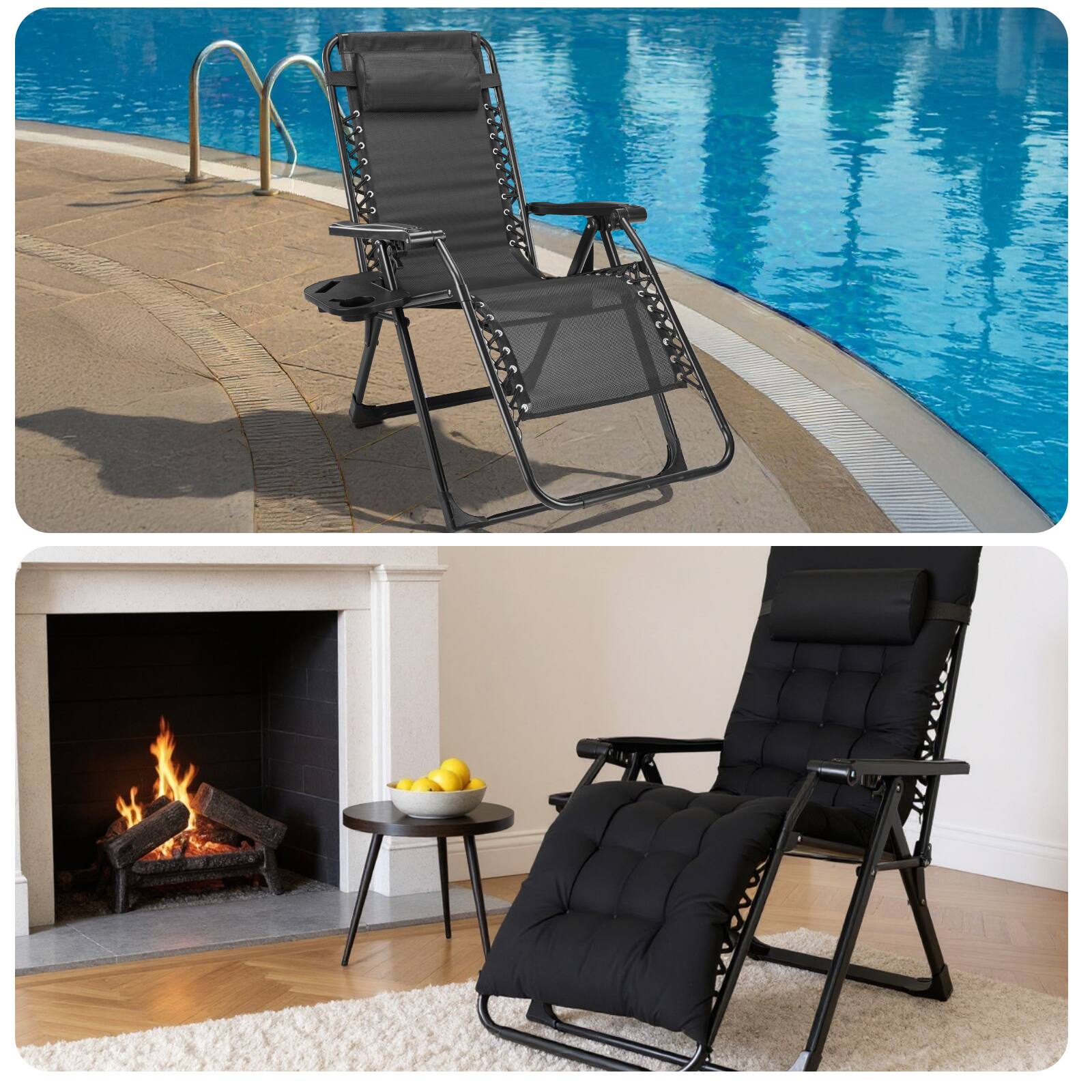 Alt View 1. Anysun - Zero Gravity Reclining Chair - Camping Lounge with Cup Holder Trays & Removable Cushion for Indoor/Patio Use - Black.