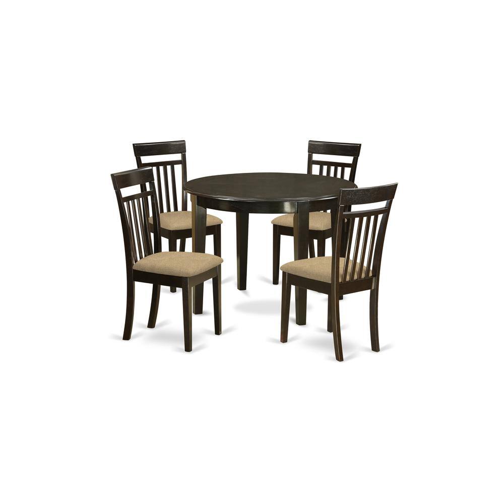 Back. East West Furniture - BOCA5-CAP-C 5 Pc small Kitchen Table and Chairs set-round Kitchen Table and 4 Dining Chairs - Cappuccino.