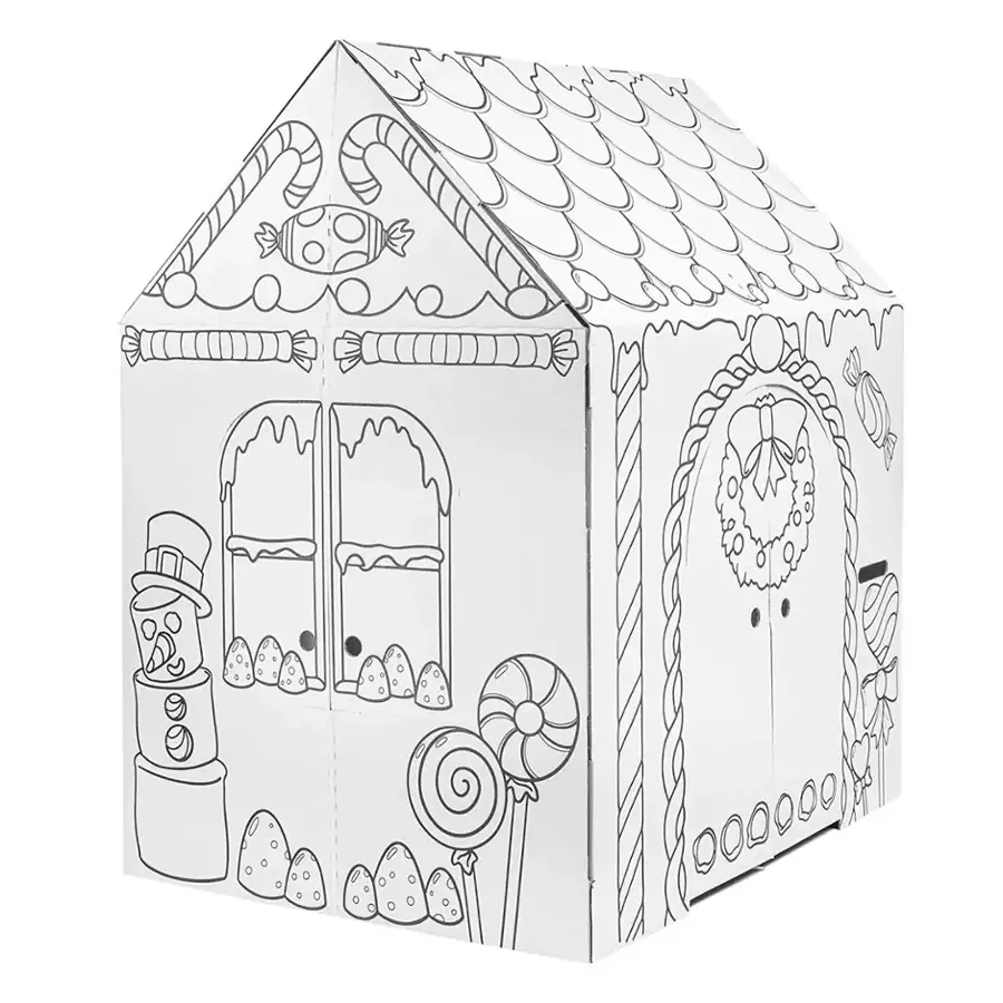 Gingerbread House Play Tent - Giant Colorable Cardboard Fort For Kids (40.5" Tall)