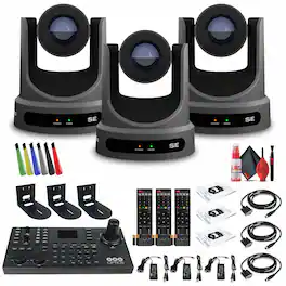 3 x PTZOptics Move SE PTZ Camera with 30x Optical Zoom (PT30X-SE-GY-G3) + SuperJoy PTZ Controller + 3 x Wall Mount