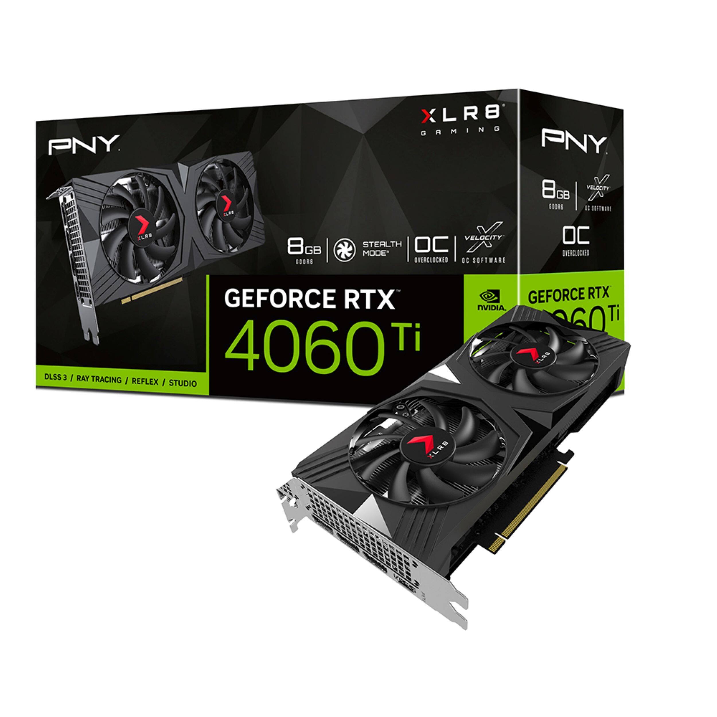 Front. PNY - NVIDIA GeForce RTX 4060 Ti 8GB OC GDDR6 PCIe Gen 4 x16 Graphics Card with Dual Fan - Black.