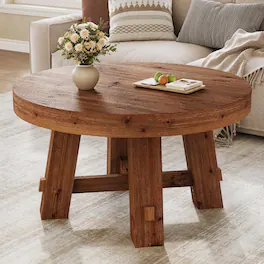 Tribesigns - 31.5 Inch Round Solid Wood Coffee Table, Large Center Table - Light Brown