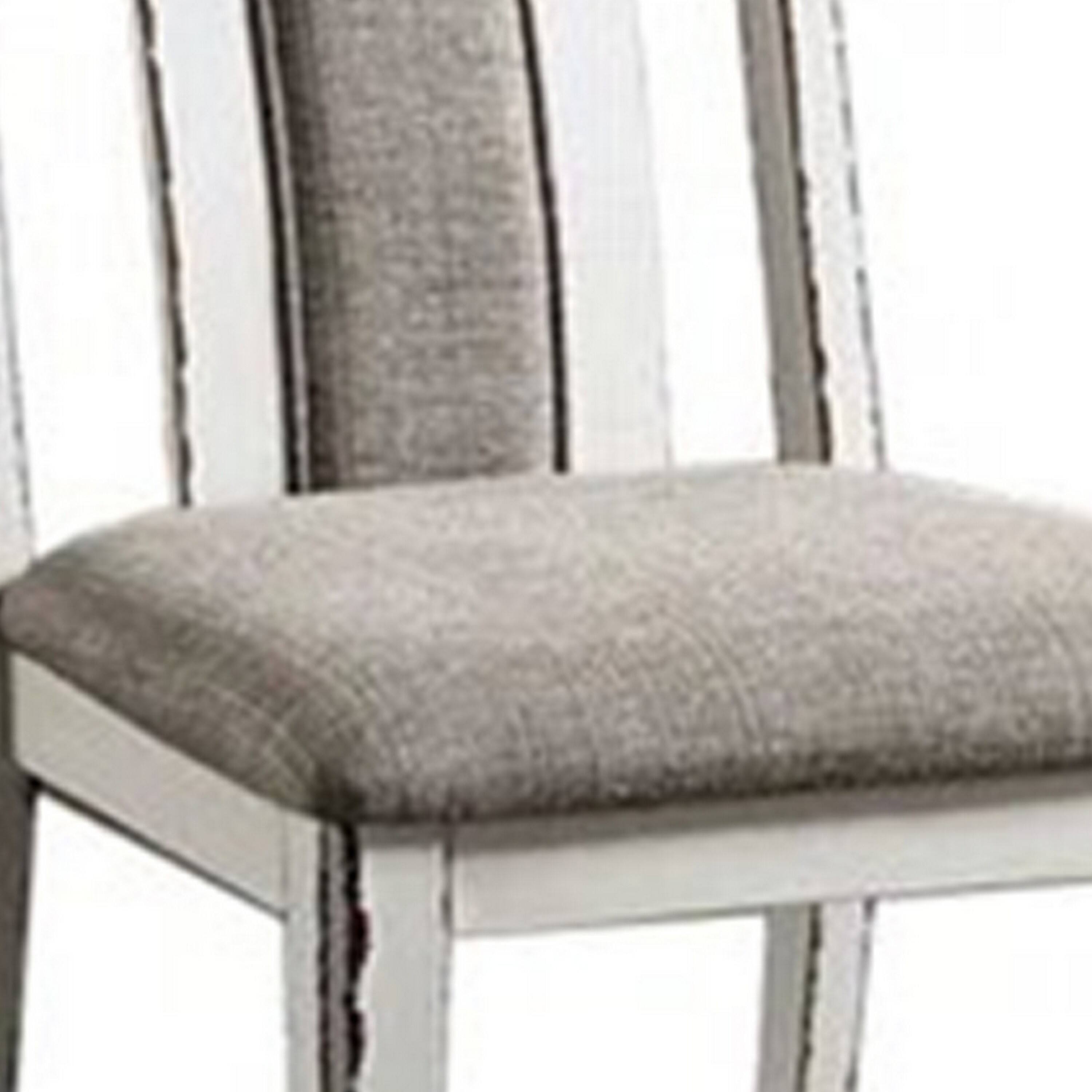 Alt View 1. Manhattan Lane - 24 Inch Dining Side Chair Set of 2, Rustic White Wood, Gray Fabric Seat - White, Gray.