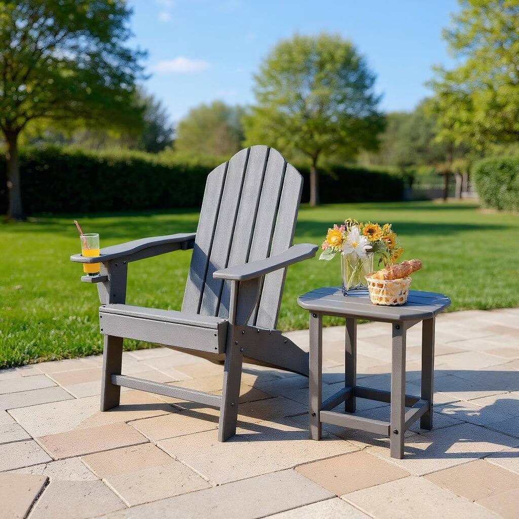 Kadyn - Folding Adirondack Chair, Outdoor Adirondack Chair with Built-in Cup Holder for Backyard Porch,Patio Chairs - Gray