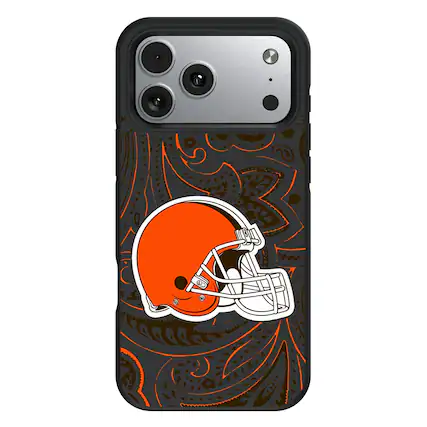 Front. Keyscaper - Cleveland Browns iPhone Paisley Design Bump Case - 13 mini - Multicolor.