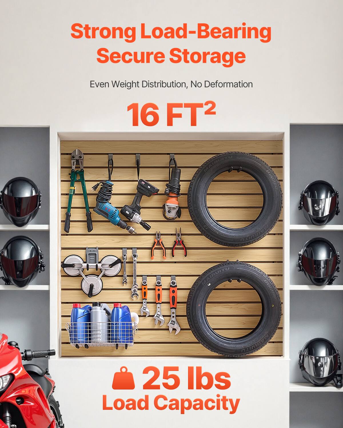Strong Load-Bearing Secure Storage  
Even Weight Distribution, No Deformation  

16 FT²  

25 lbs Load Capacity