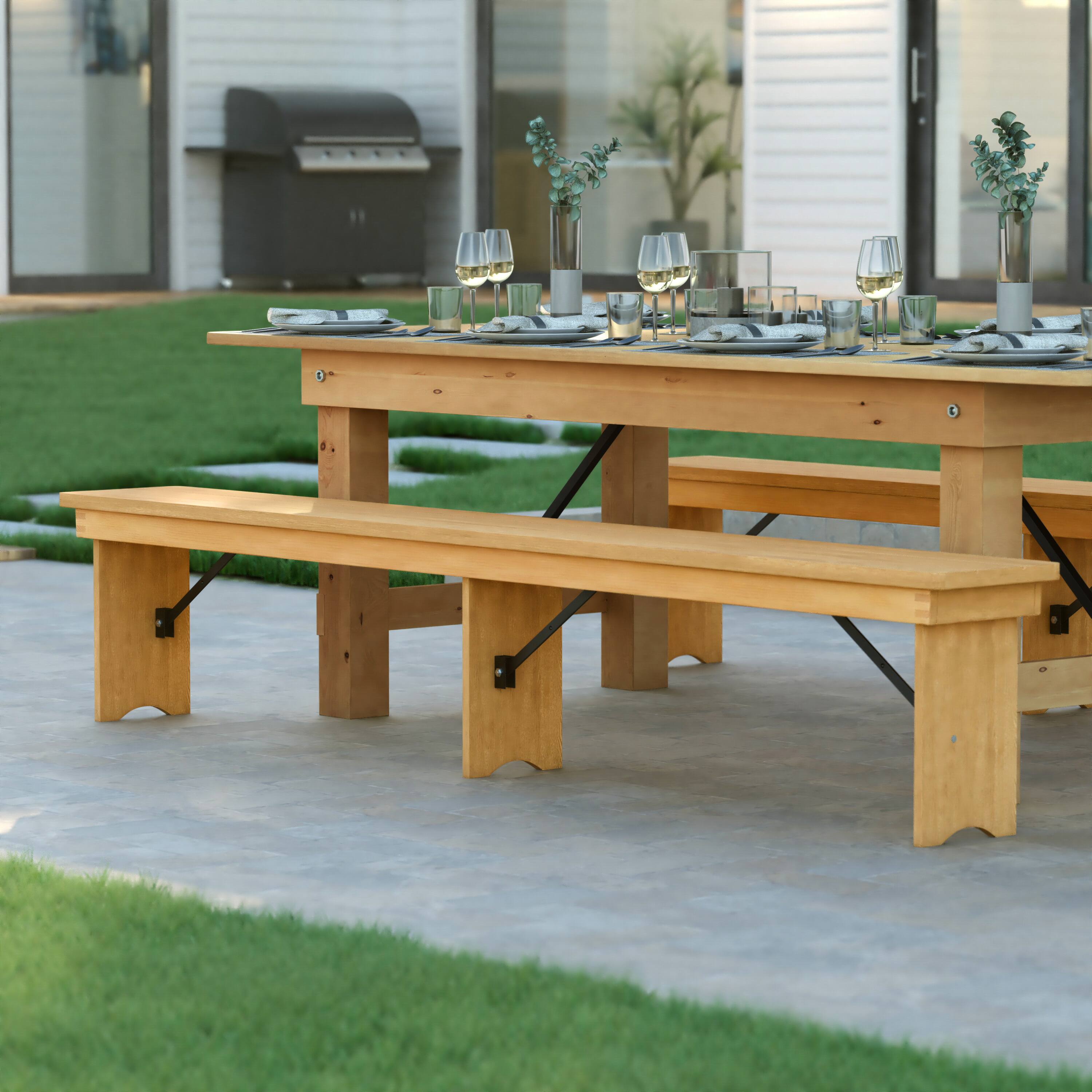 Alt View 4. Emma + Oliver - 8' x 12" Antique Rustic Solid Pine Folding Farm Bench - Portable Bench - Light Natural.