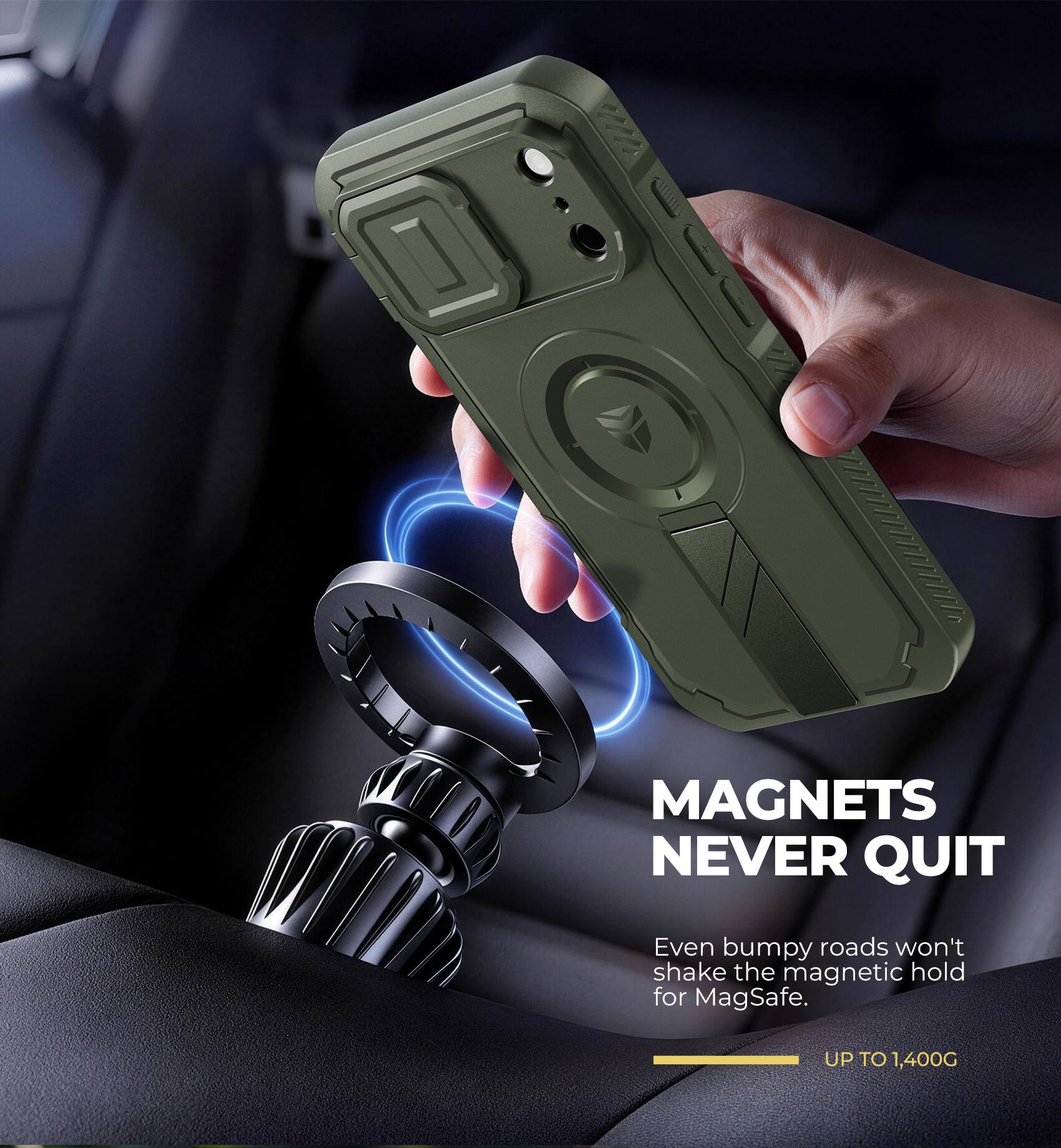 MAGNETS NEVER QUIT

Even bumpy roads won't shake the magnetic hold for MagSafe.

UP TO 1,400G