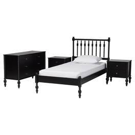 Baxton Studio - Callison Spindle 4-Piece Bedroom Set - Platform Bed with Matching Dresser and 2-Drawer Nightstands, Twin - Black
