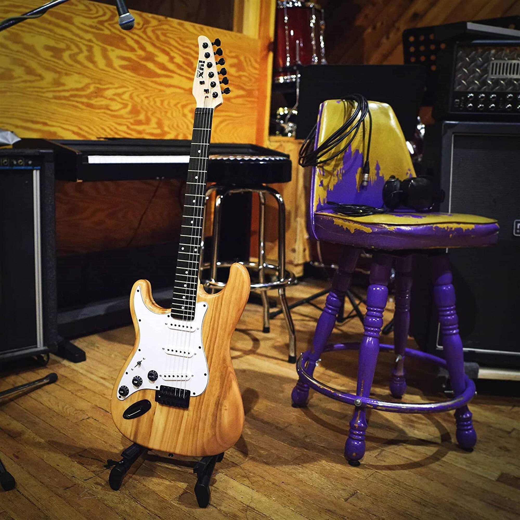 Alt View 5. Lyxpro - 39" Lefty Electric Guitar Kit – Full Size, Amp, Picks, Strap, Tuner, Cable & Case - Natural.