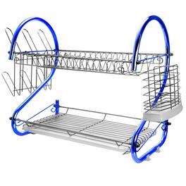 MegaChef - 16 Inch Two Shelf Iron Wire Dish Rack - Blue