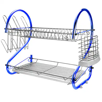 Front. MegaChef - MegaChef 16 Inch Two Shelf Iron Wire Dish Rack in Blue - Blue.