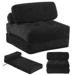 Costway - Folding Sofa Bed, Convertible Sleeper Chair with Pillow Back Support Corduroy Cover - Black