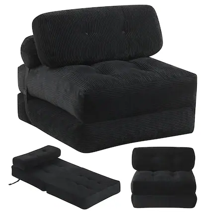Front. Costway - Costway Folding Sofa Bed, Convertible Sleeper Chair with Pillow Back Support Corduroy Cover - Black.