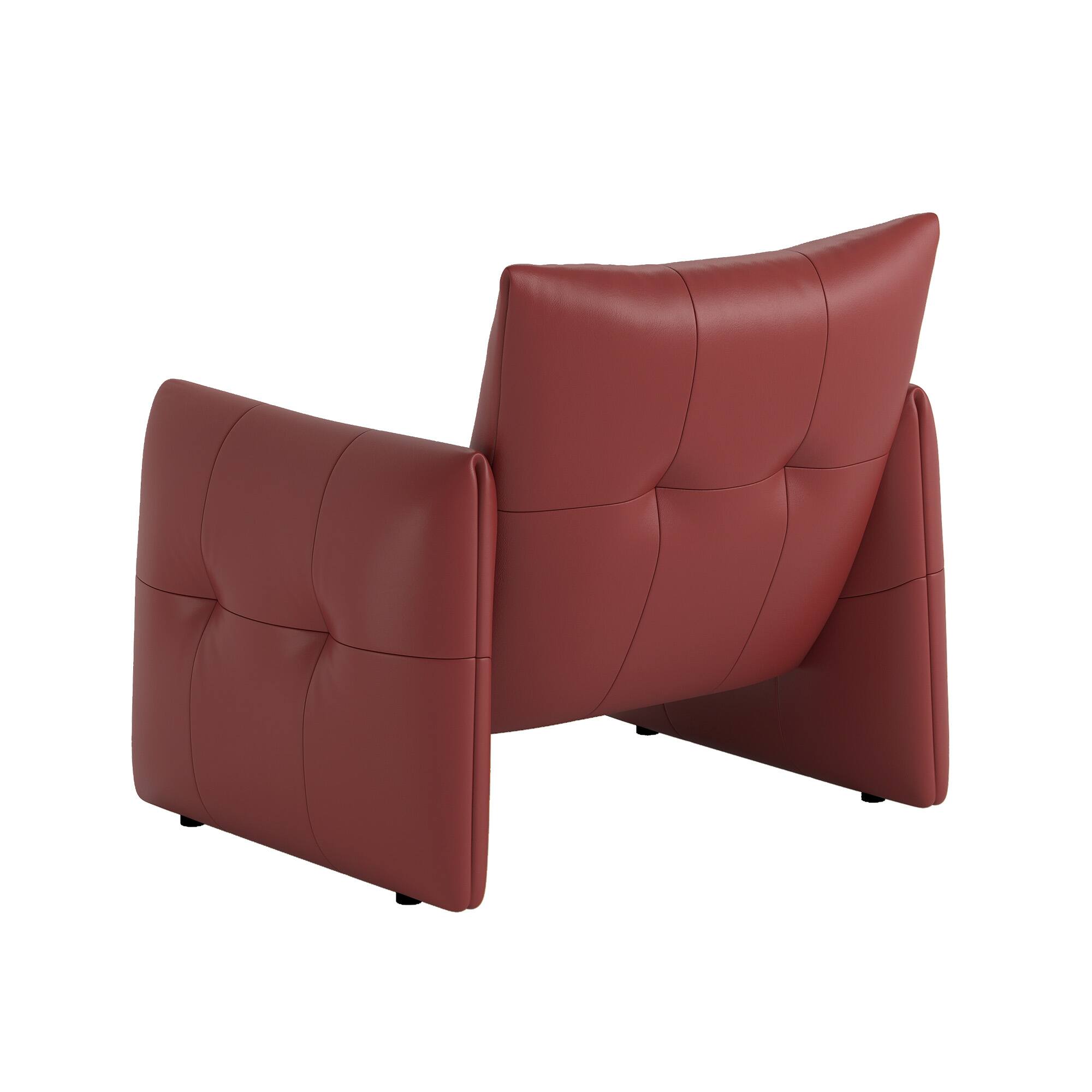 Angle. luck idea - Modern 34.64" Lounge Accent Chair Sofa, Faux Leather Upholstered Armchair with Thick Cushion & Solid Wood Frame - Wine Red.
