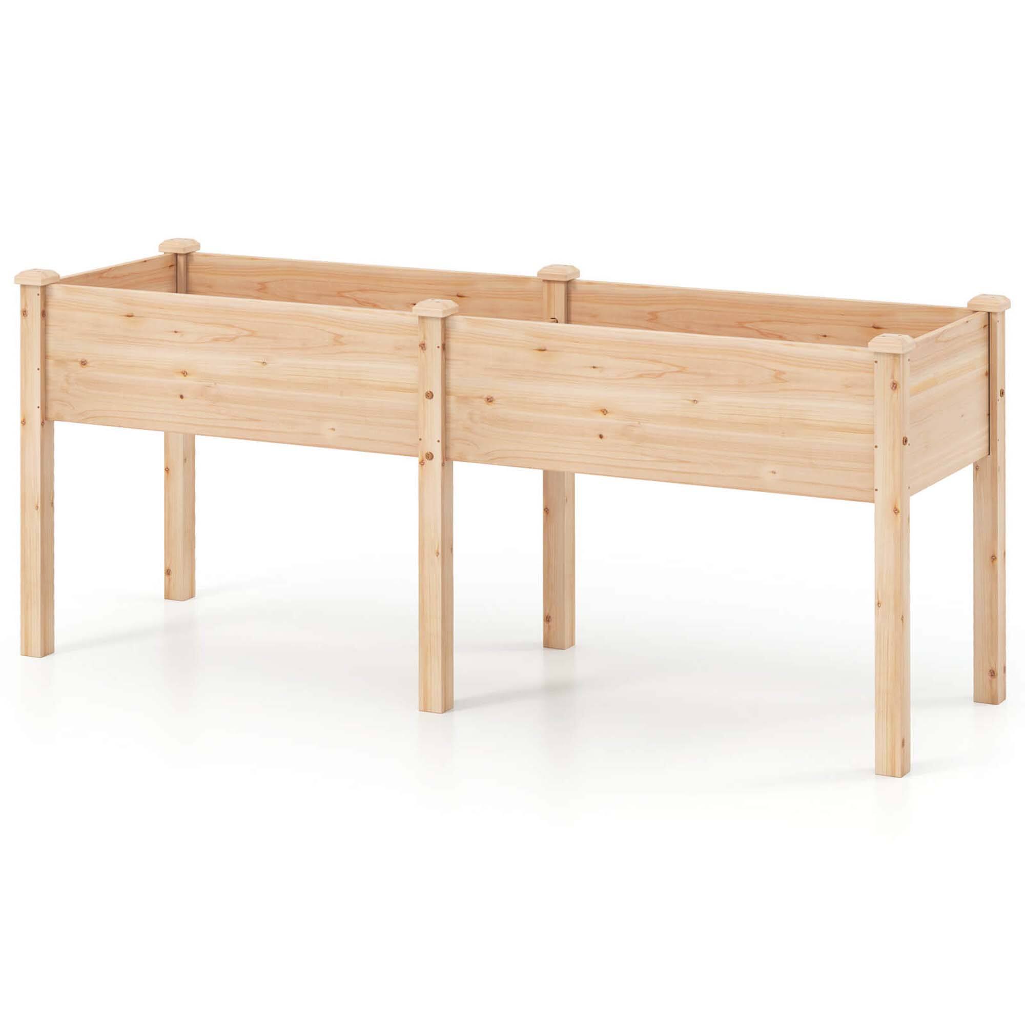 Alt View 1. Costway - Raised Garden Bed Elevated Fir Wood Planter Box with 2 Large Planting Areas - Beige.