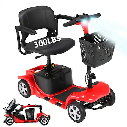 Front. Hover Heart - Heavy Duty 4 Wheel Mobility Scooter for Adults & Seniors - 15 Mile Electric Travel Scooter with Seat and Basket - Red.