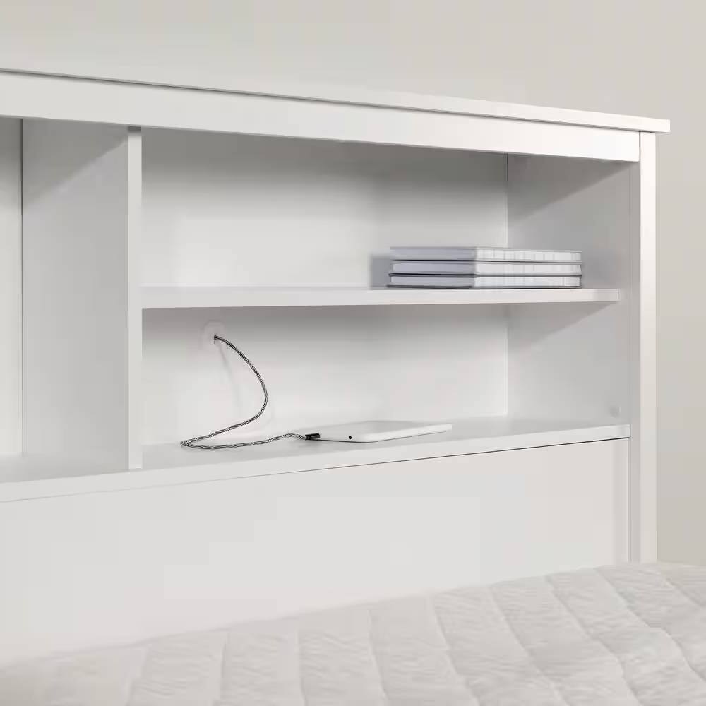 Left. Hivvago - Twin size Modern Scandinavian Style Bookcase Headboard in White Wood Finish - White.