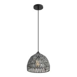 Jonathan Y - Campana 10.25" 1-Light Bohemian Modern Woven Rope/Iron LED Pendant - Gray
