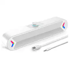 Front. Dazzed Corner - Wired USB Soundbar, Computer Speakers, Plug-n-Play - White.