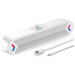 Dazzed Corner - Wired USB Soundbar, Computer Speakers, Plug-n-Play - White