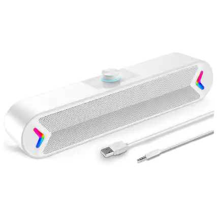 Front. Dazzed Corner - Wired USB Soundbar, Computer Speakers, Plug-n-Play - White.