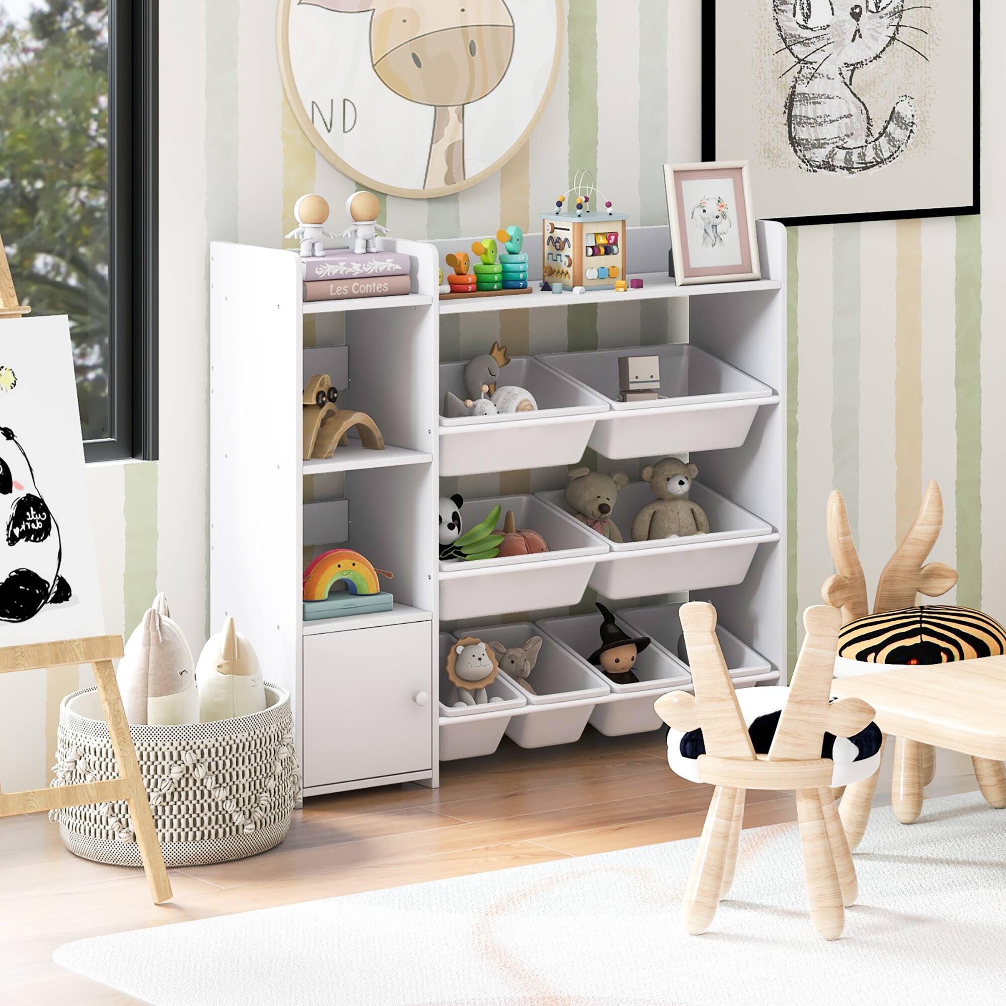 Gymax 4 Tier Kids Toy Storage Organizer Bookshelf w/ 8 Toy