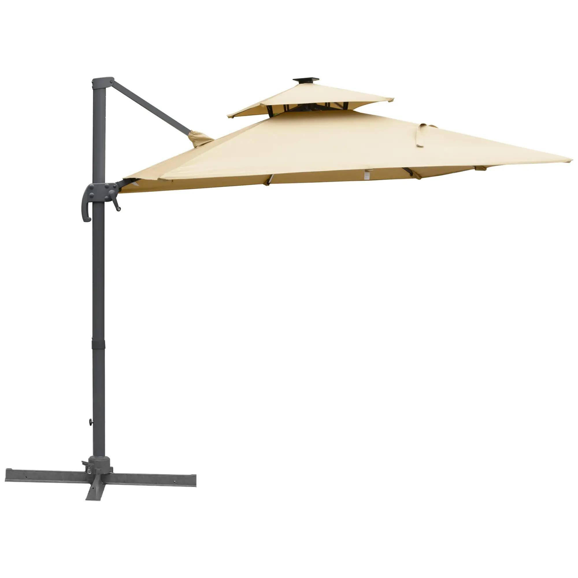 Alt View 7. Spaco - Spaco 10ft Solar LED Cantilever Umbrella, 360 Rotation, Tilt, Cross Base - Khaki.