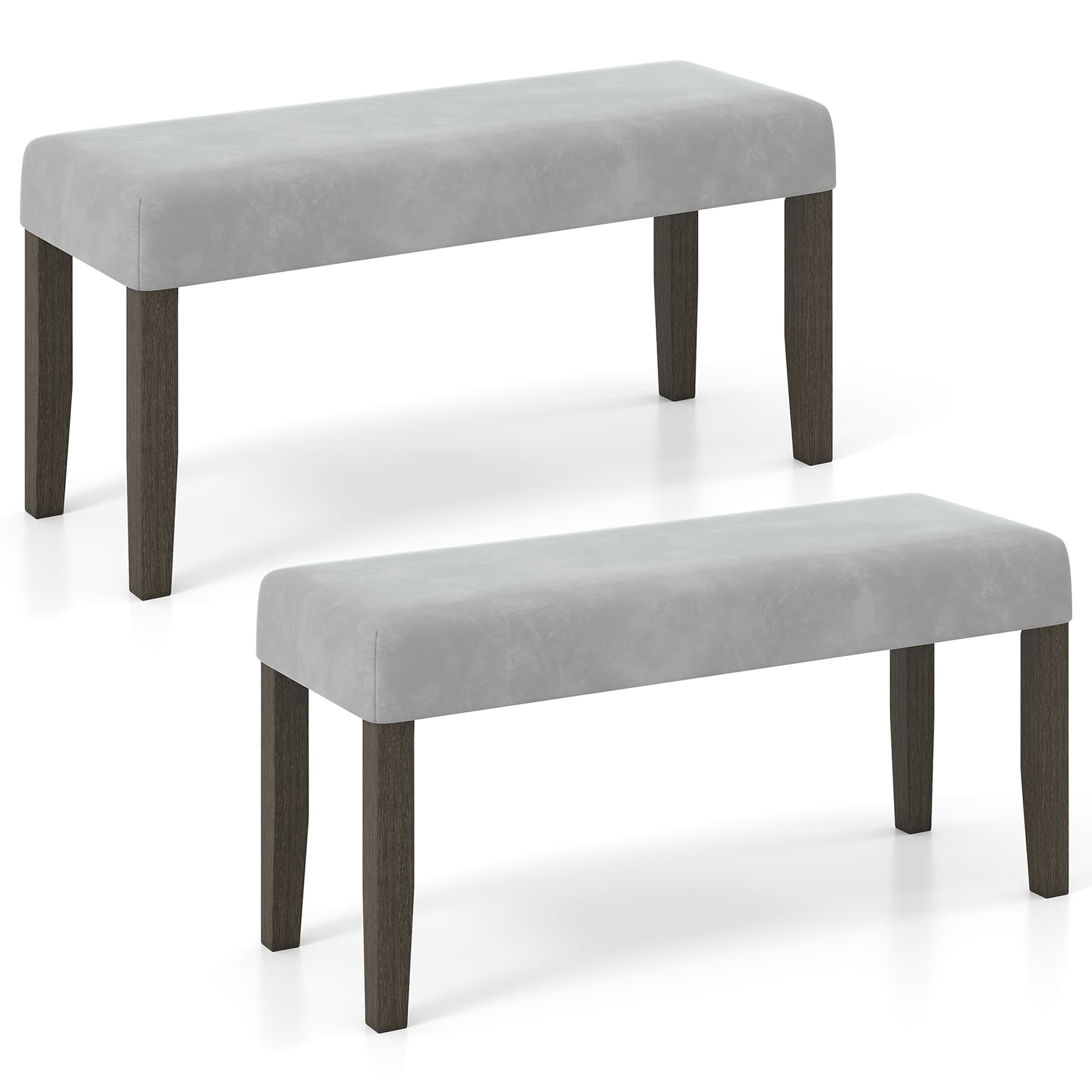 Gymax - Set Of 2 Upholstered Bedroom Bench w/Padded Seat & Solid Wood Legs for Dining Room - Gray