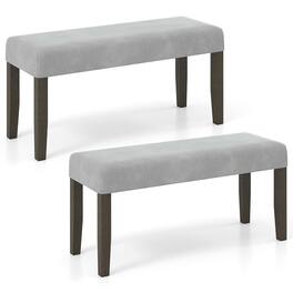 Gymax - Set Of 2 Upholstered Bedroom Bench w/Padded Seat & Solid Wood Legs for Dining Room - Gray