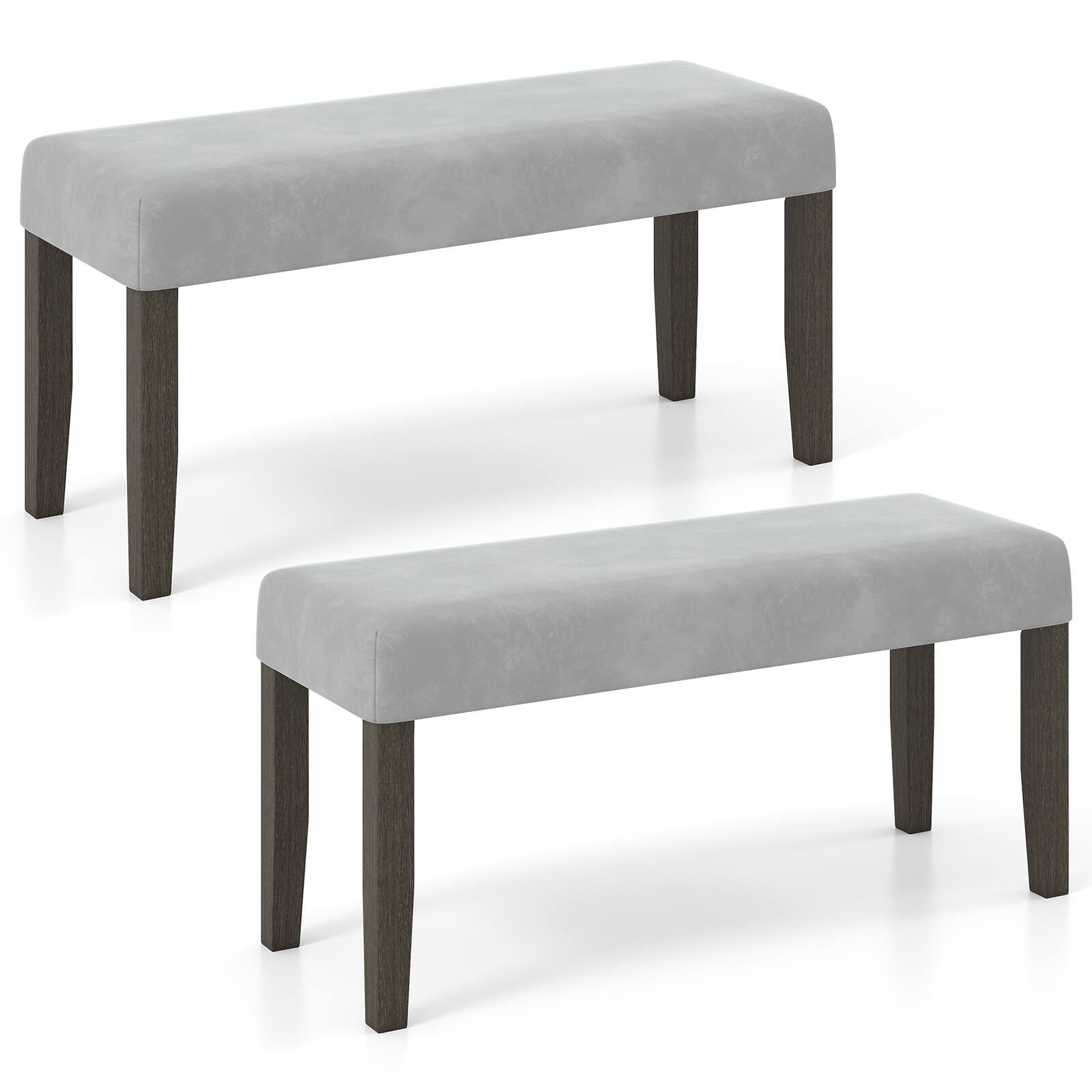 Front. Gymax - Gymax Set Of 2 Upholstered Bedroom Bench w/Padded Seat & Solid Wood Legs for Dining Room - Grey.