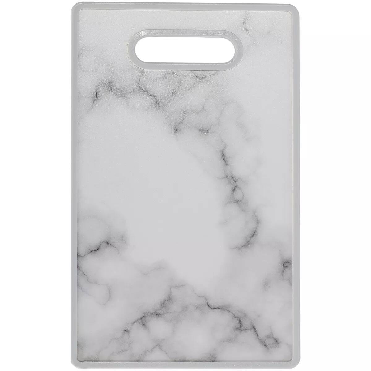 Front. Elle Decor - 9" x 14" Kitchen Cutting Board -Marble Designed Plastic, Nonslip, Easy-Grip Handle, Dishwasher Safe - Marble.