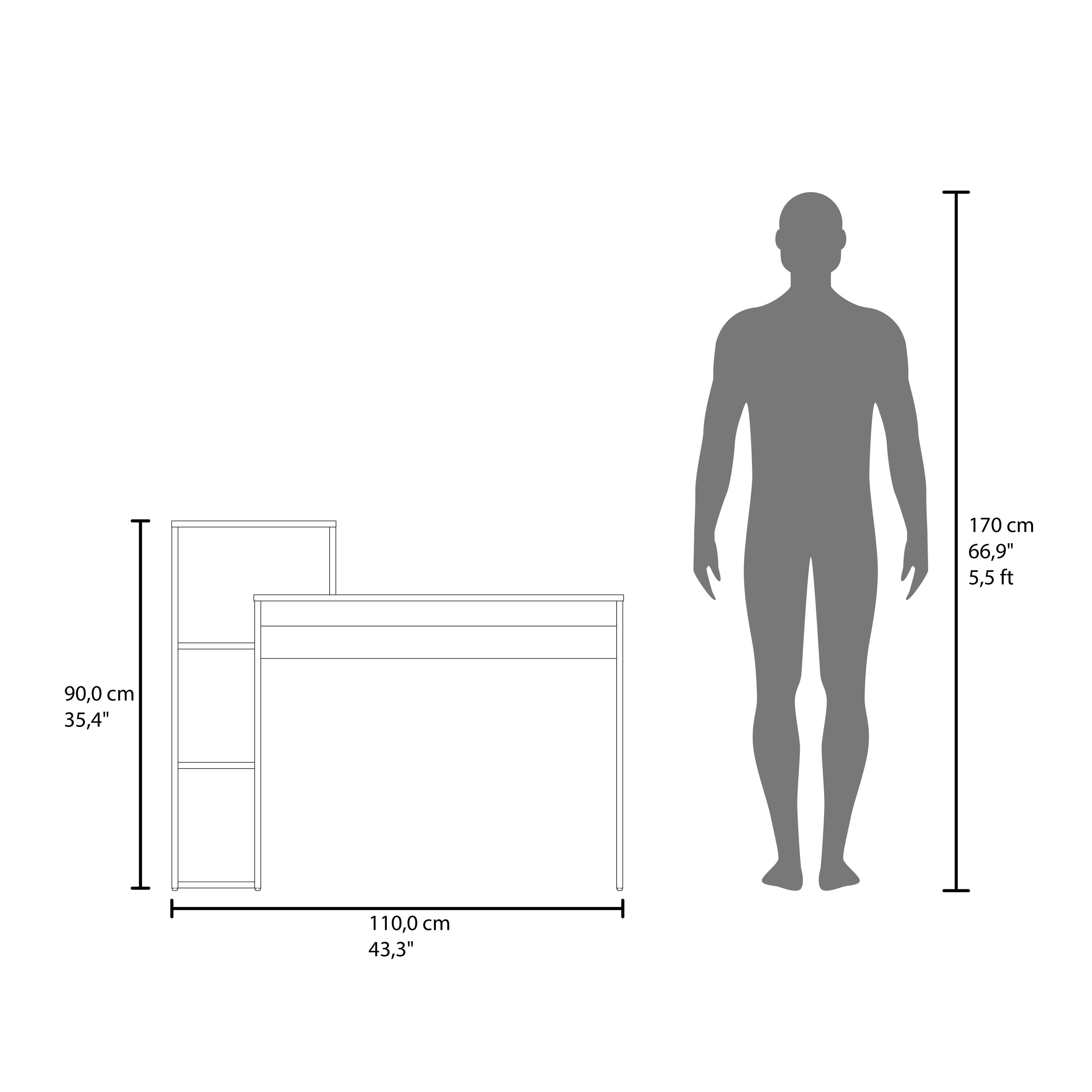 170 cm  
66.9"  
5.5 ft  

90.0 cm  
35.4"  

110.0 cm  
43.3"