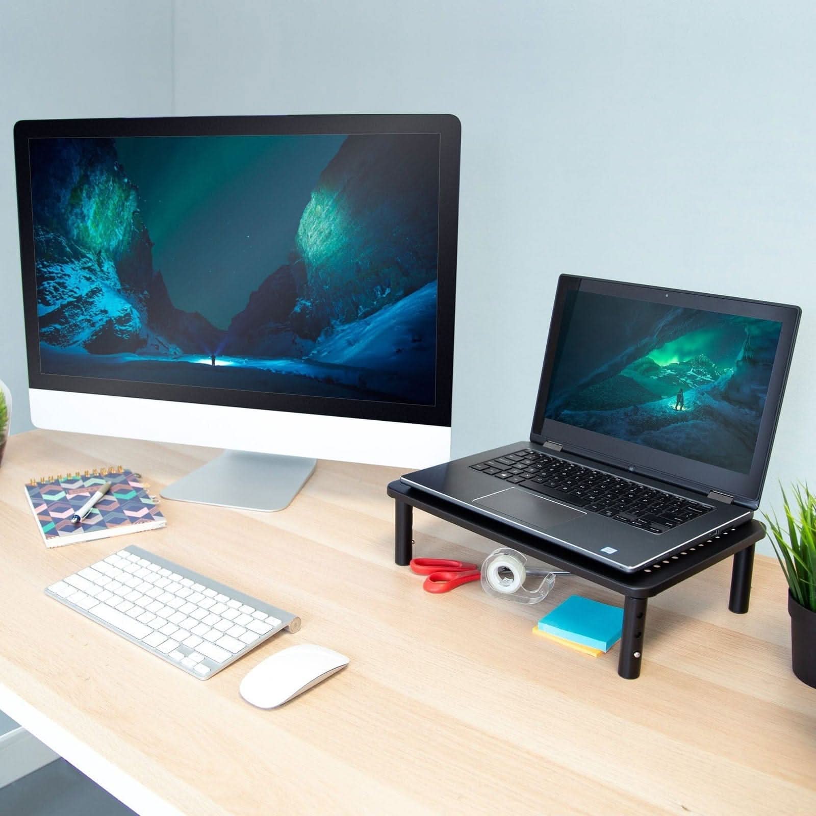 Alt View 1. Mount-It! - Adjustable Desktop Riser 2-Pack & Stand for Monitors and Laptops up to 32" with Three Height Settings, Black - Black.