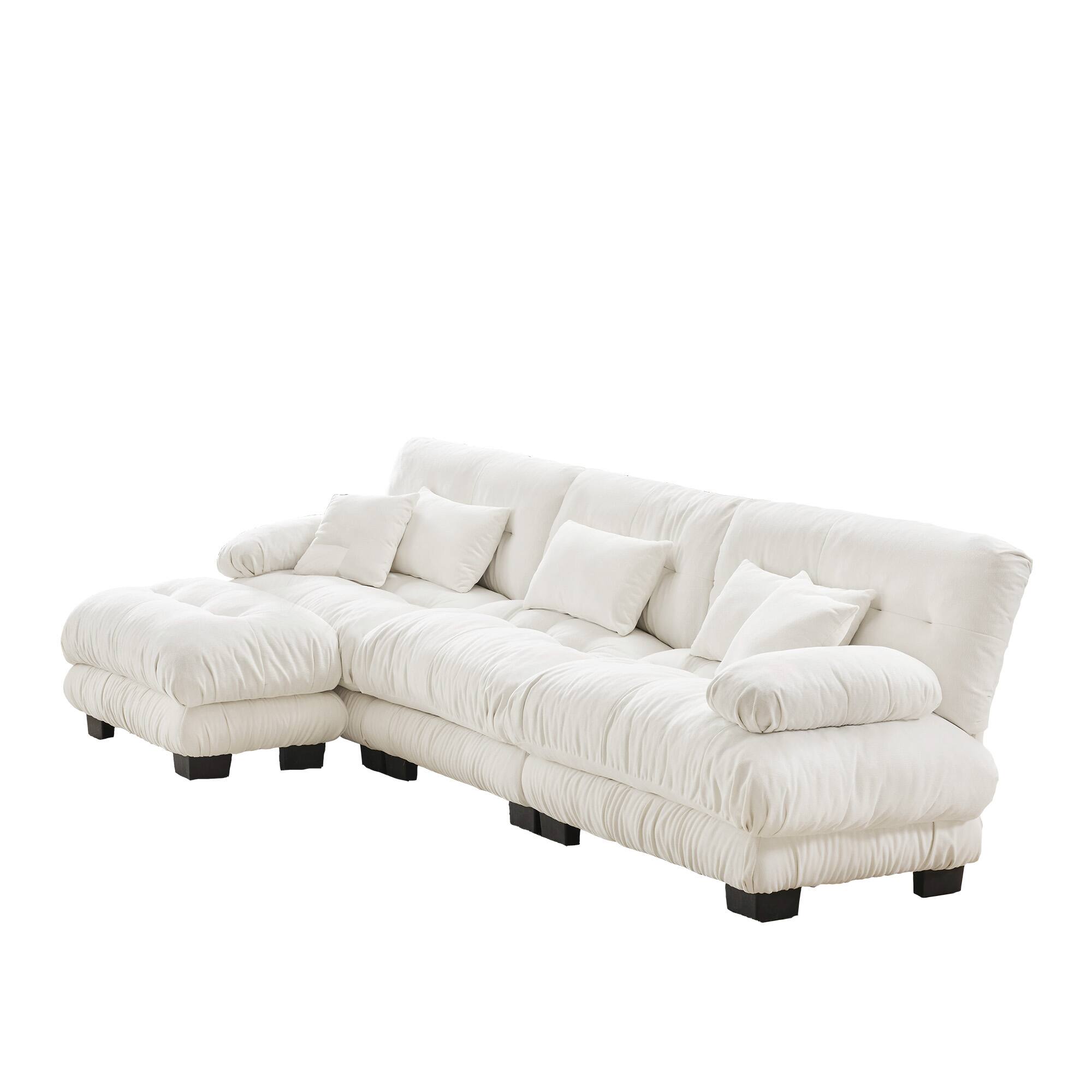 Alt View 7. LOVMOR - L Shaped Modular Deep Seat Chenille Sectional Couch Storage Ottoman Compressed Pack For Living Room Plush Cozy - White.