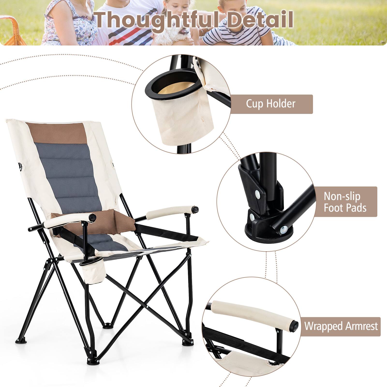 Thoughtful Detail Cup Holder Non-slip Foot Pads Wrapped Armrest