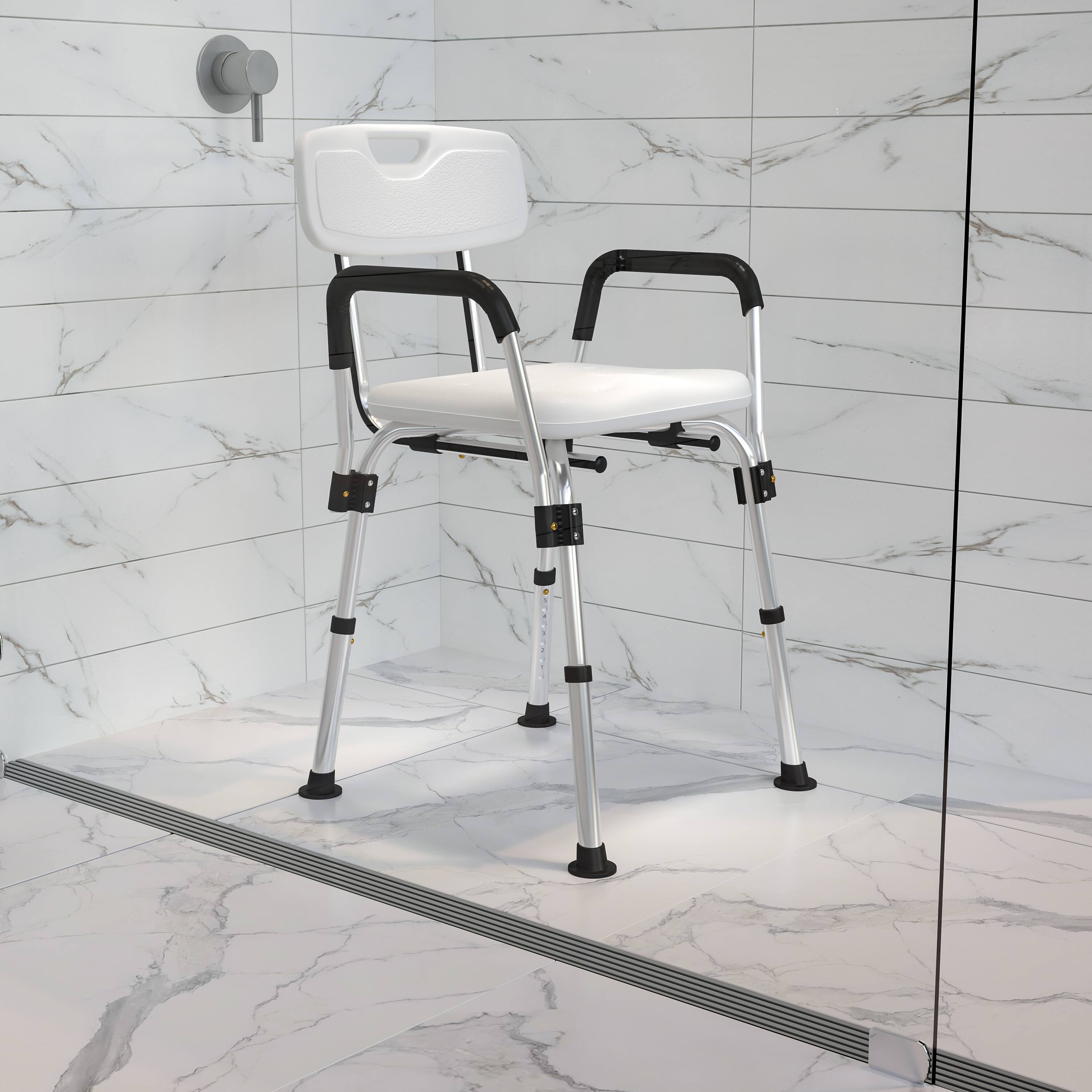 Alt View 1. Emma + Oliver - 300 Lb. Capacity Adjustable Bath & Shower Chair with Depth Adjustable Back - White.