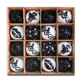 OrnamentallyYou - Creepy Boo Assorted 16 Piece Black and White Ornament Bundle Monochrome 3-in Halloween Bauble Set - Multi-colored