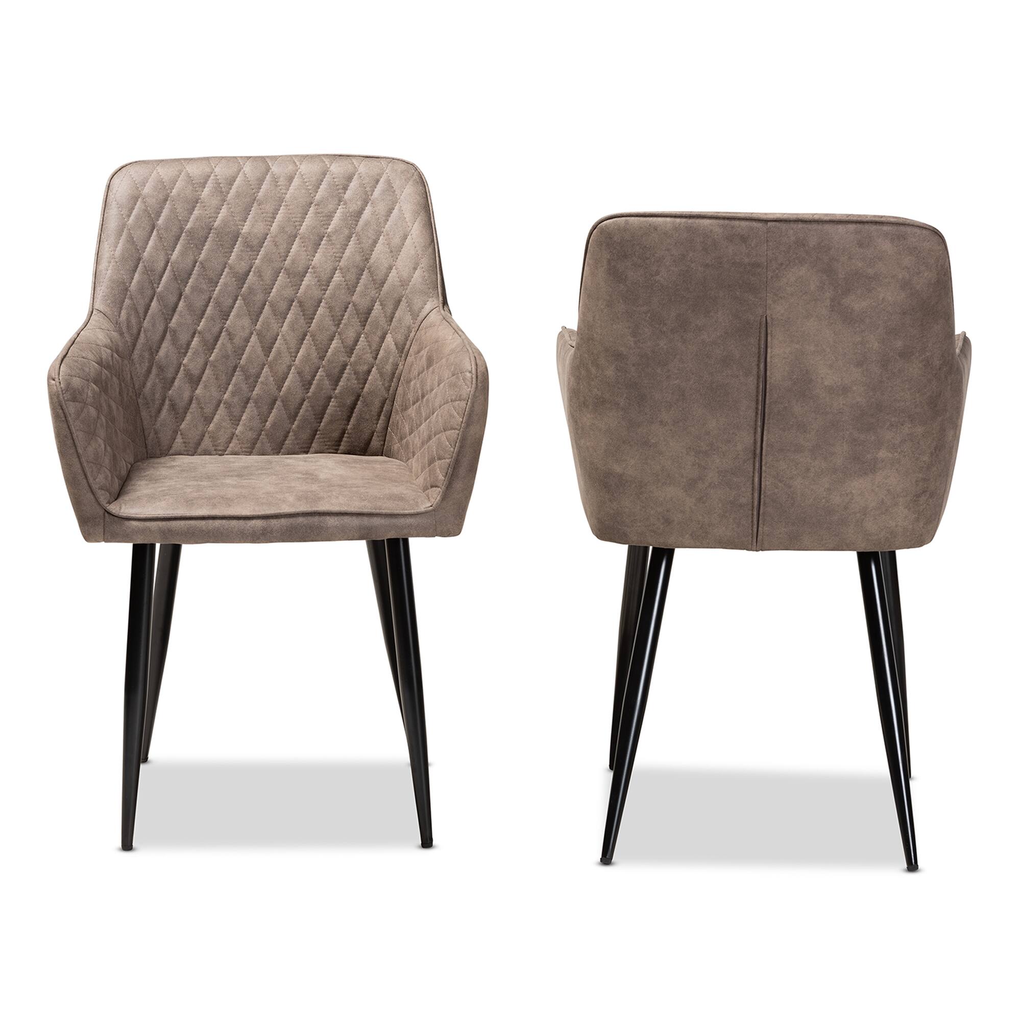 Angle. Baxton Studio - Belen Modern and Contemporary Imitation Leather Upholstered 2-Piece Metal Dining Chair Set - Grey/Brown/Black.