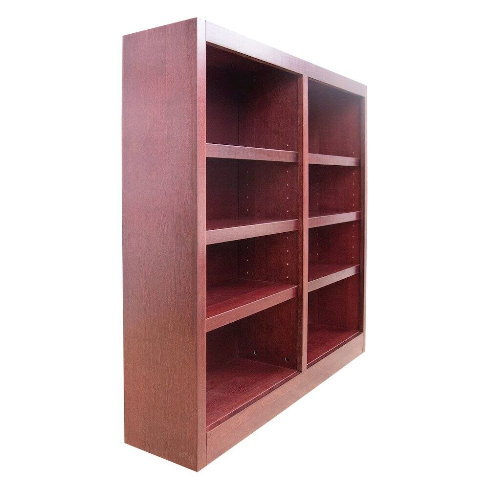 Angle. Concepts in Wood - Double Wide Bookcase 8 Shelves Cherry Finish - Red.