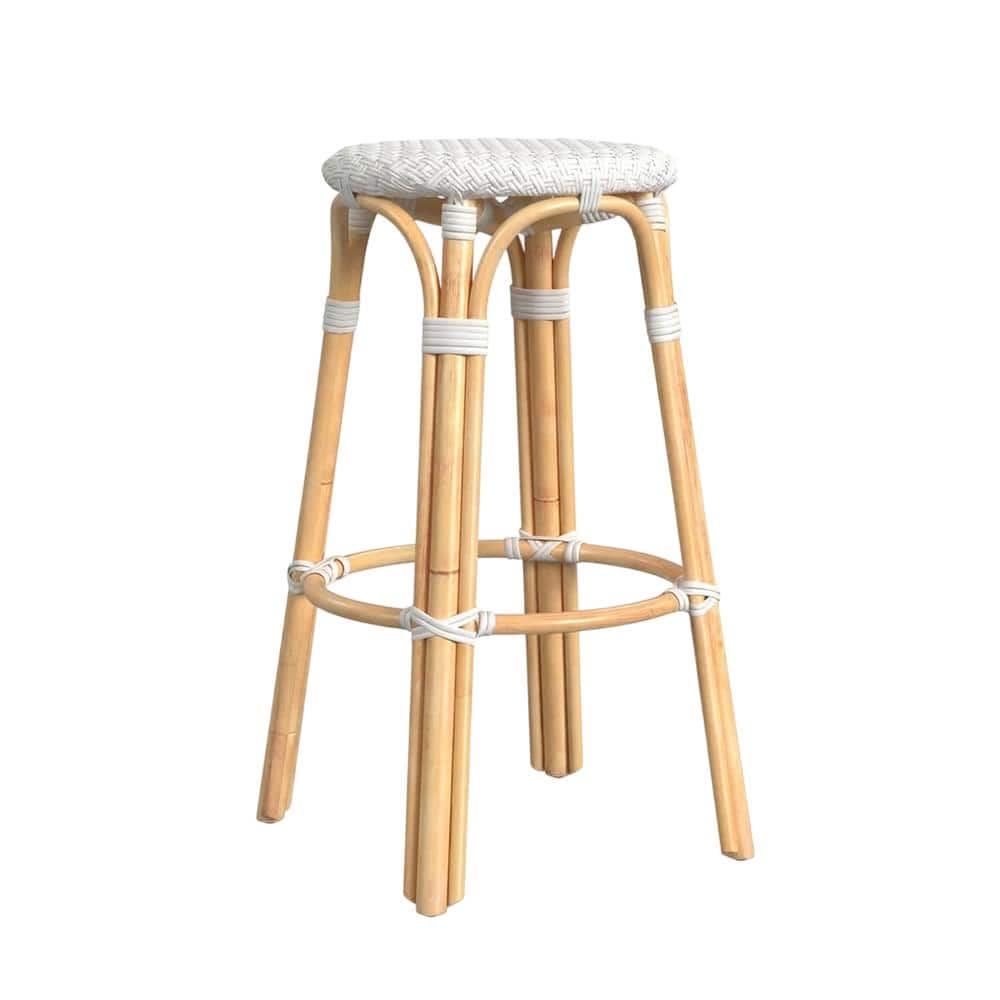 Butler Specialty - Tobias Round Rattan 30" Bar Stool - Glossy White
