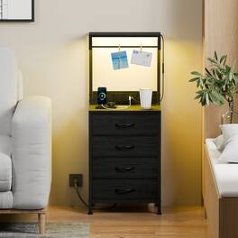 Furologee - Nightstands with 4 Drawers Outlets Bedside Tables with 2 USB Ports 2Tier Open Shelf - Black
