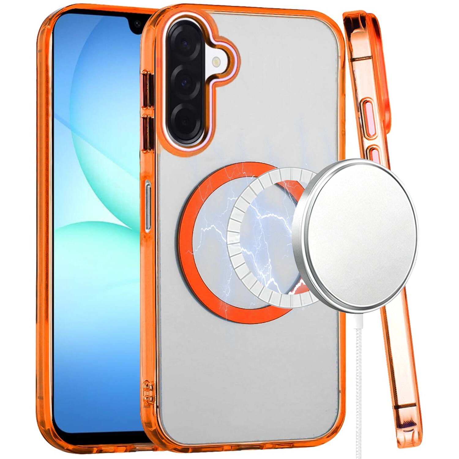 Alt View 6. Equipd - Case for Galaxy A17 5G (6.7"), MagSafe Compatible, Acrylic Back w/ TPU Frame, Transparent Slim Magnetic Protective Cover - Orange.