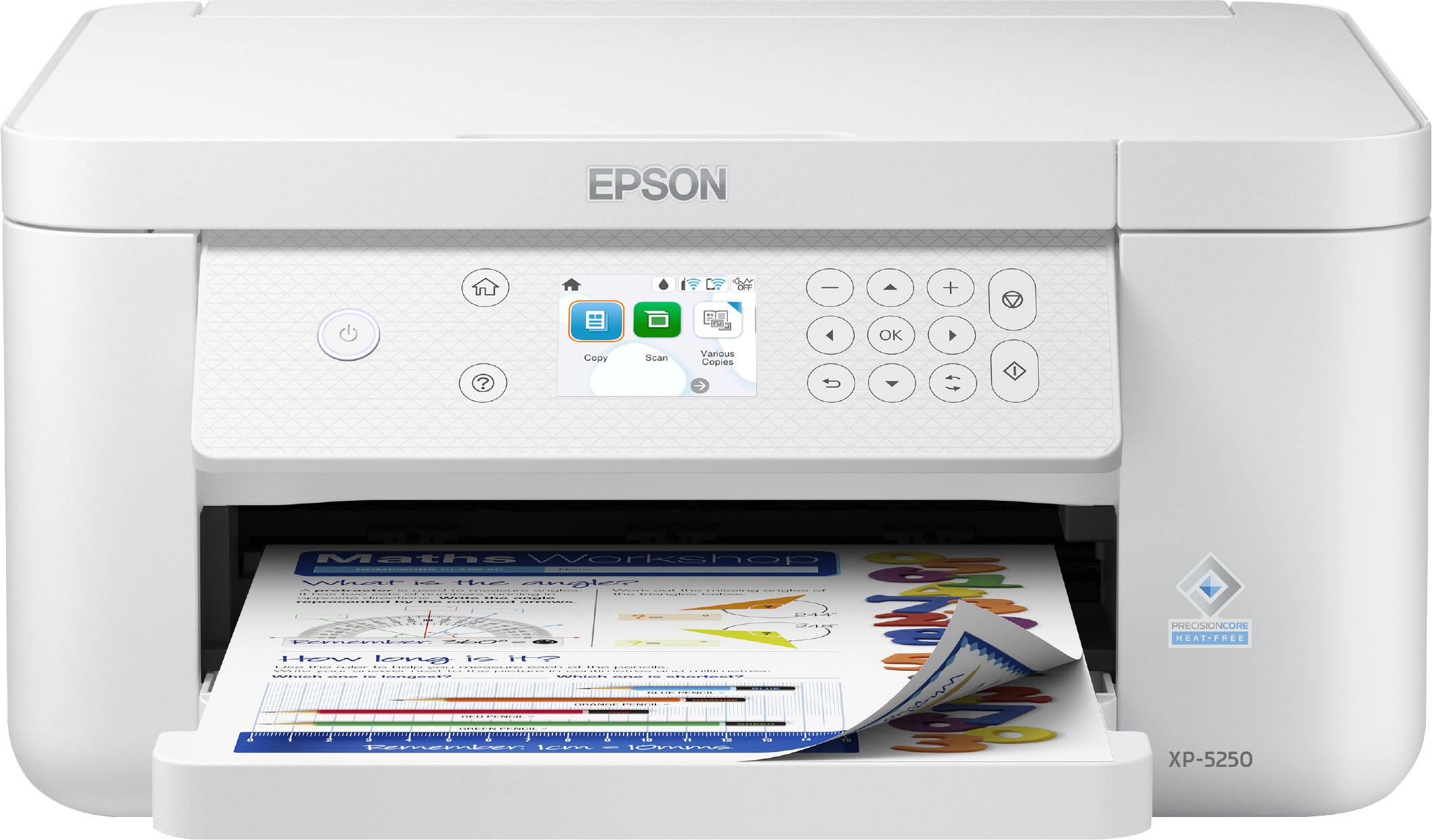 EPSON

Copy
Scan
Various Copies
OK

Maths Workshop

What is the angle? Caratraster
Peimenter

SUGAR 
PRECISIONCORE HEAT-FREE

How long is it? ... Perimeter. 10m

the

XP-5250