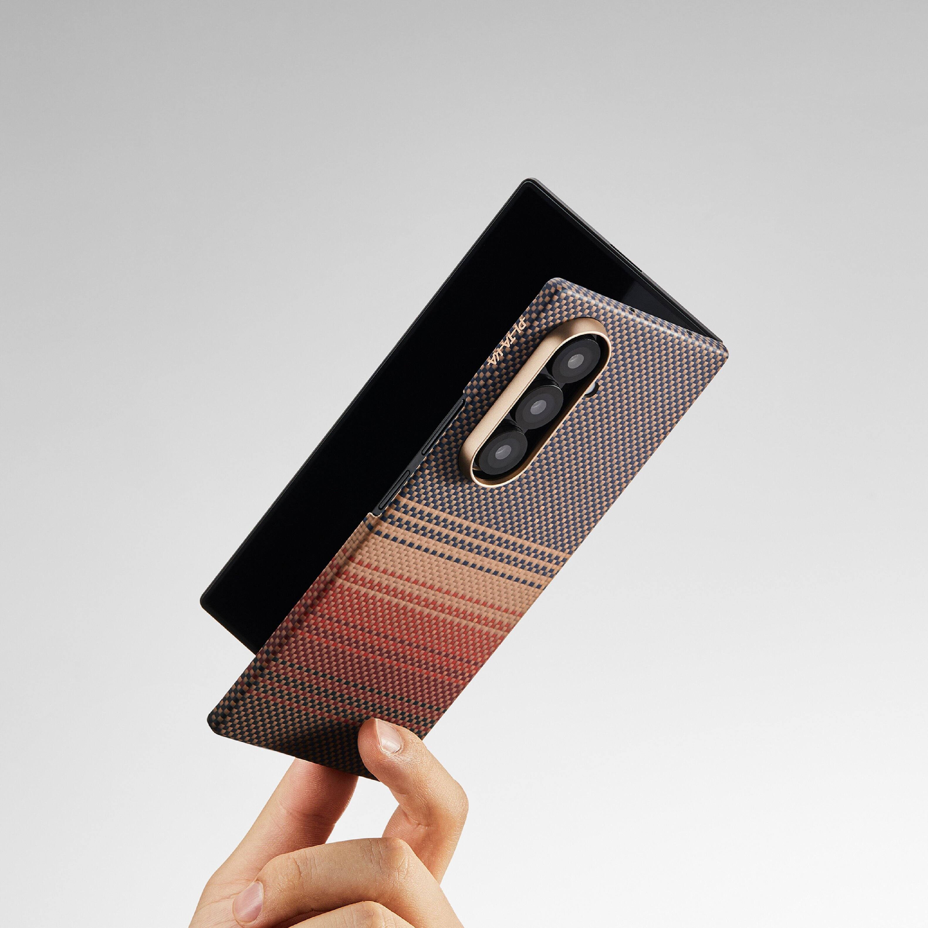 Alt View 4. Pitaka - Z Fold 7 MagSafe Case, Slim & Light Galaxy Z Fold 7 Case With Caseless Touch Feeling, Aramid Fiber, Back Cover Only - Sunset.